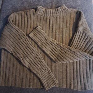 American Eagle Olive Green Crop Long Sleeve Turtleneck Sweater